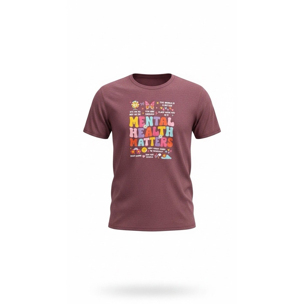 Tultex Mental Health Matters T-Shirt Large L Burgundy Graphic Tee